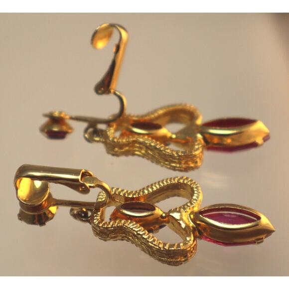 Pink Purple Rhinestone Abstract Squiggly Brooch Pin Set Vintage - Picture 8 of 8